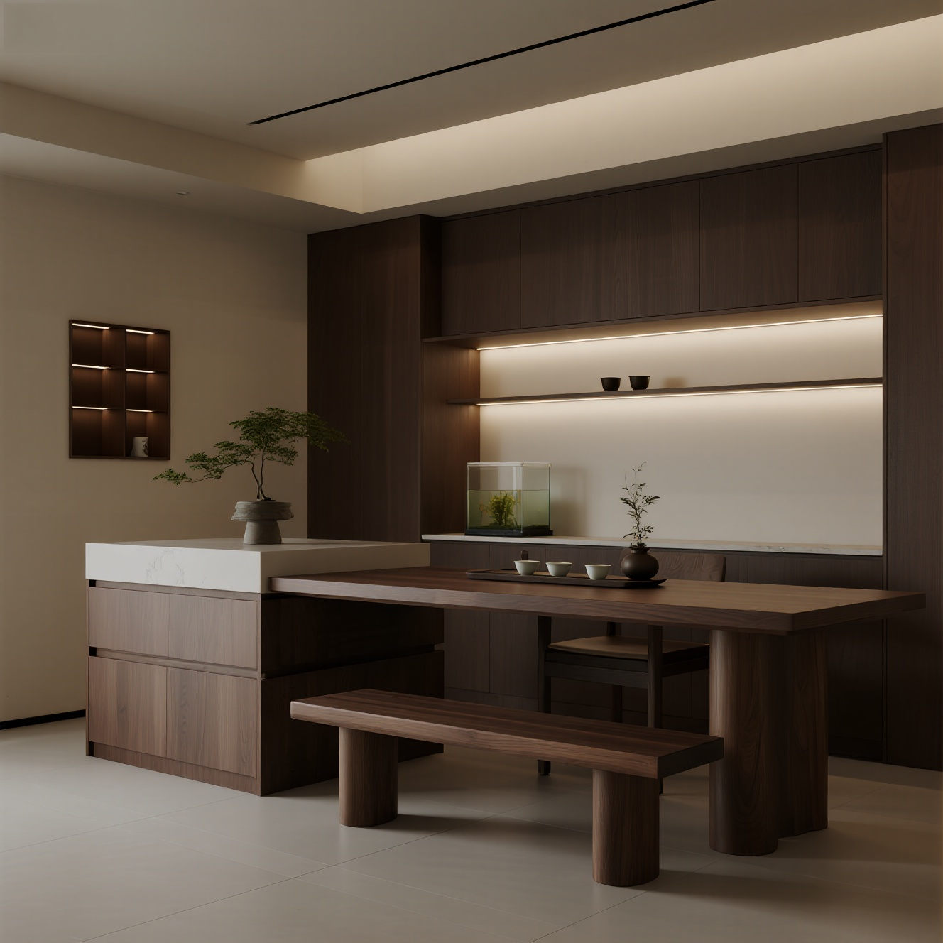 宋氏美学新款黑胡桃木茶桌岛台设计师同款茶台白蜡木茶室高端定制