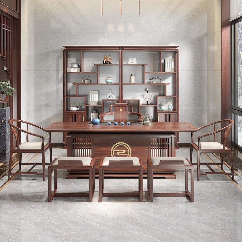 新中式茶桌乌金木全实木泡茶台办公室茶室功夫茶桌高档大气带烧水