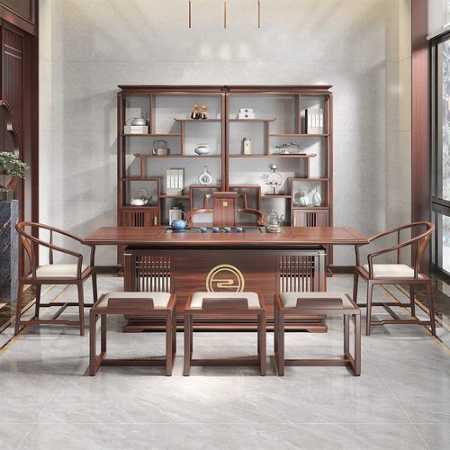 新中式茶桌乌金木全实木泡茶台办公室茶室功夫茶桌高档大气带烧水