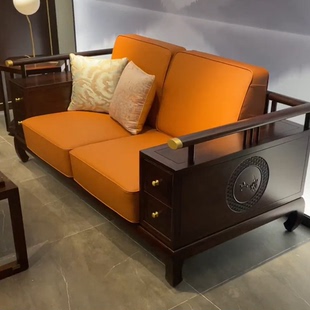 实木沙发组合现代简约客厅禅意中国风大户型别墅乌金木家具 新中式