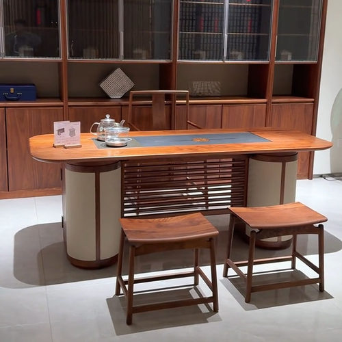 新中式北美黑胡桃木茶桌椅组合宋代美学办公室茶室客厅实木泡茶台