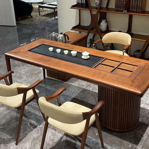 新中式北美黑胡桃木茶桌椅组合现代简约实木泡茶台茶室茶空间组合