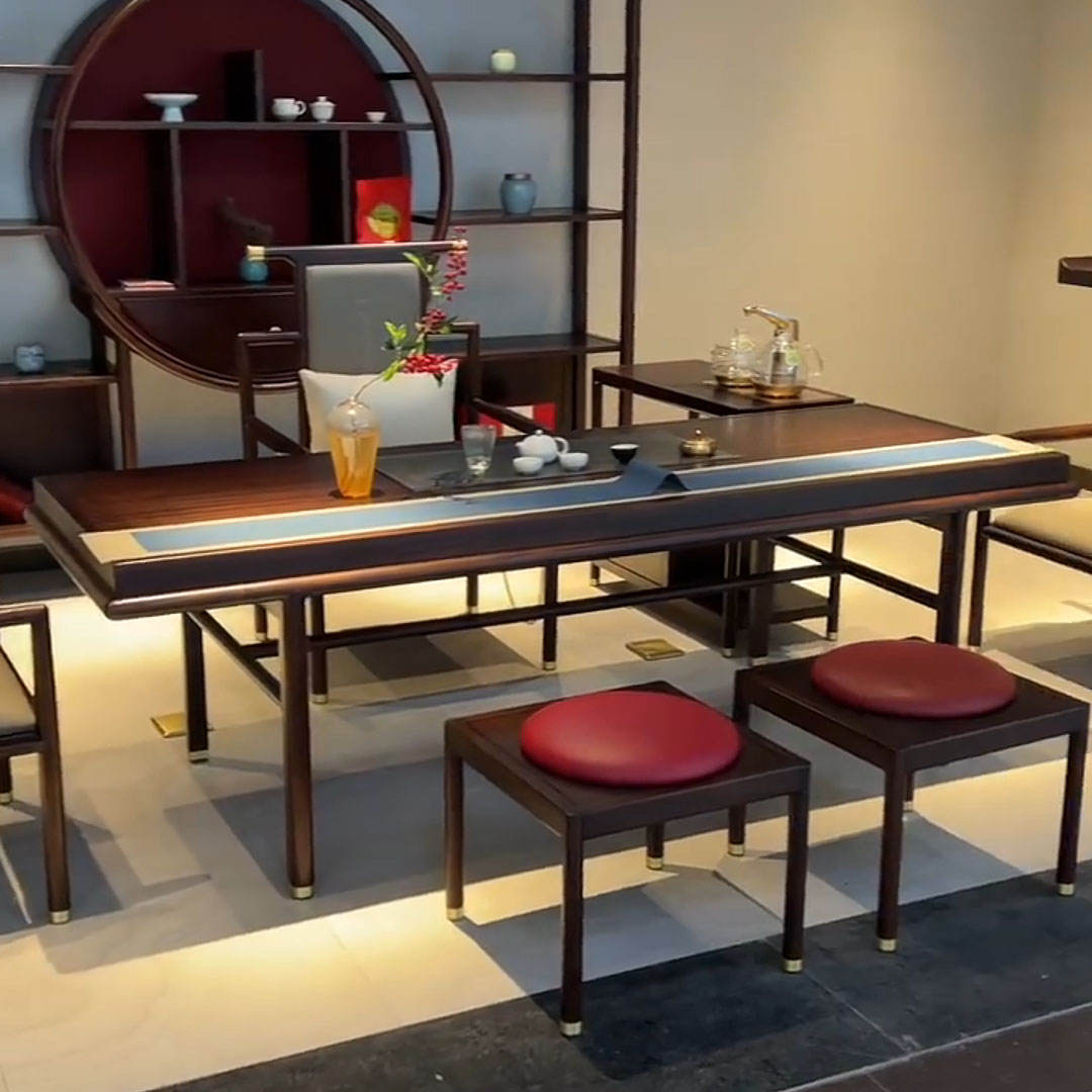 新中式乌金木茶桌椅组合现代别墅客厅办公室茶室实木禅意功夫茶台