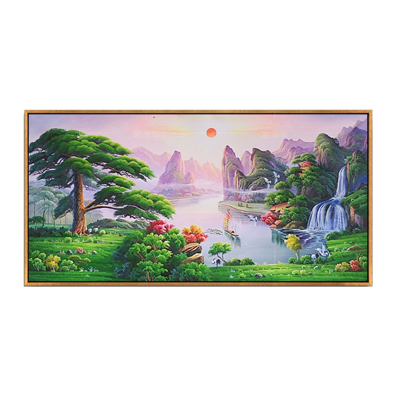 风水靠山招财办公室迎客松油画