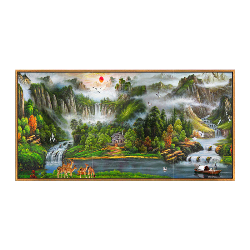 手绘油画山水风景办公室挂画