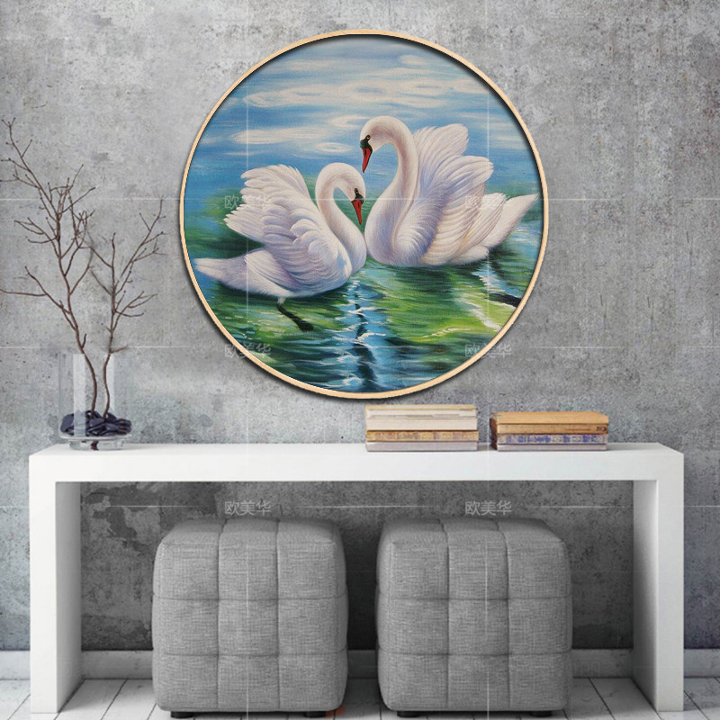 纯手绘欧式风圆形竖版装饰画挂画