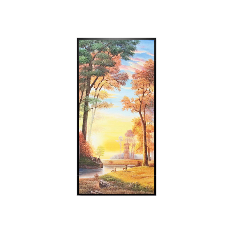 手绘油画山水风景聚宝盆小鹿有框客厅画玄关过道走廊餐厅挂画壁画