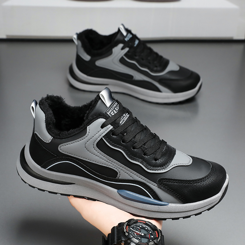 冬季男鞋2025新款加绒运动鞋男士保暖休闲鞋低帮百搭跑步鞋老爹鞋