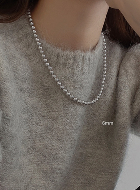 施家珍珠质感正圆高级感小众真多麻灰色珍珠项链男女气质轻奢颈链