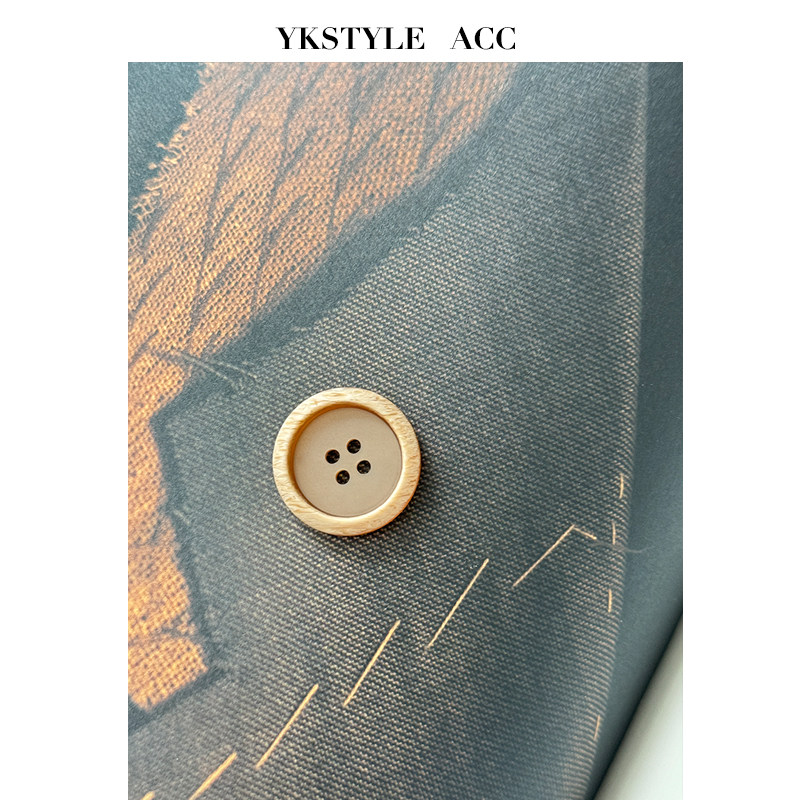 yoko 木纹边树脂纽扣四眼服装配件风衣开衫扣子男女装大衣外套扣