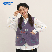 云朵工厂种子异形门襟毛绒马甲颗粒绒秋冬宽松外穿无袖 背心外套女