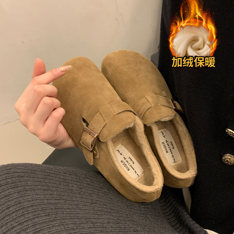 大码女鞋41到43勃肯鞋女冬加绒保暖棉鞋复古日系博肯鞋乐福鞋