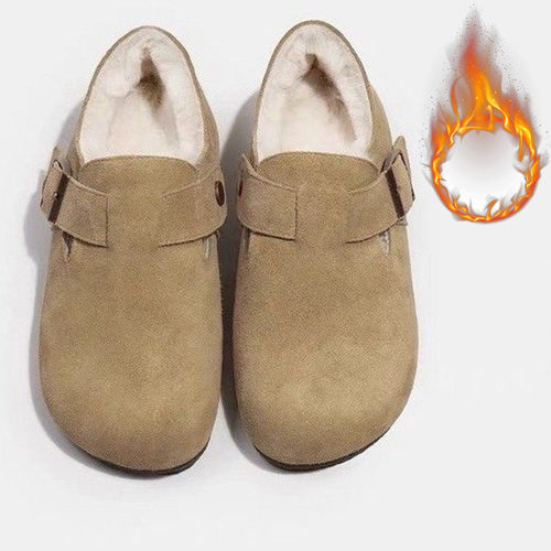 大码女鞋41到43宽胖脚复古包跟勃肯鞋女秋冬加绒软底一脚蹬棉鞋42