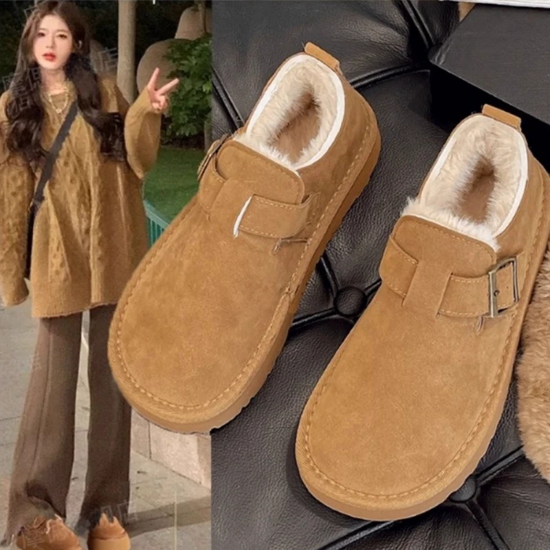 大码女鞋41到43东北大棉厚底雪地靴女冬季加绒保暖一脚蹬勃肯棉鞋