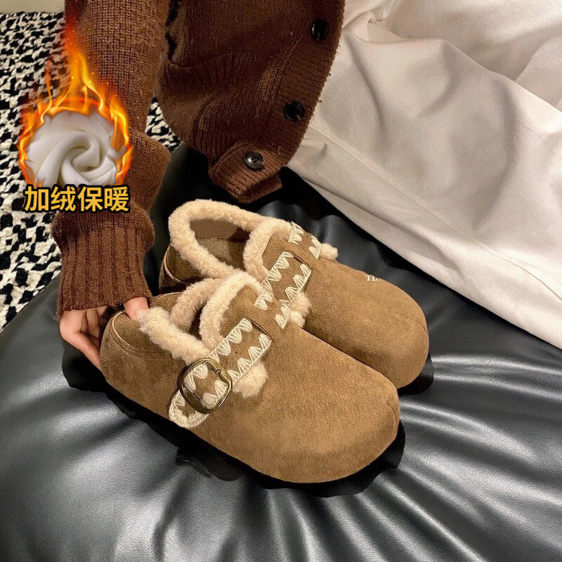 大码女鞋41-43复古厚底加绒勃肯鞋女秋冬丑萌大头内增高保暖棉鞋