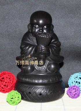香具紫砂香炉 小沙弥烧香盘香炉 檀香炉熏香炉紫砂香插 佛具摆件