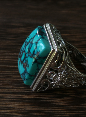 925银双层原矿绿松石戒指