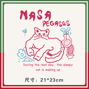 NASA趣味恶搞小猫咪服装印花辅料新款图案热转印白墨烫画高弹