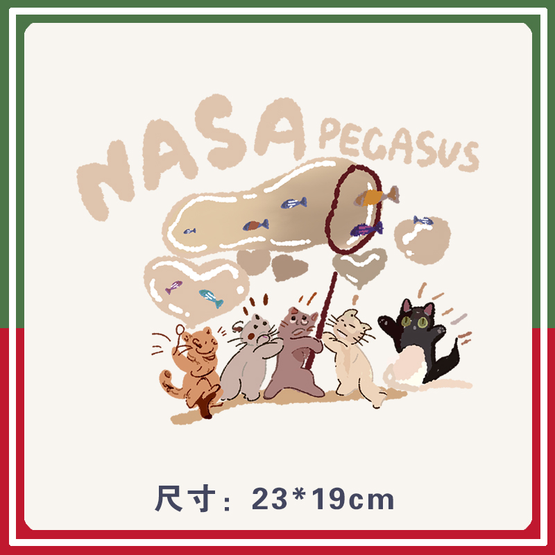 NASA小猫咪潮牌服装印花辅料T恤卫衣新款图案热转印白墨烫画贴