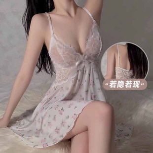 透视睡衣轻柔网纱甜美性感纯欲小碎花吊带睡裙家居服套装 奥兰新款