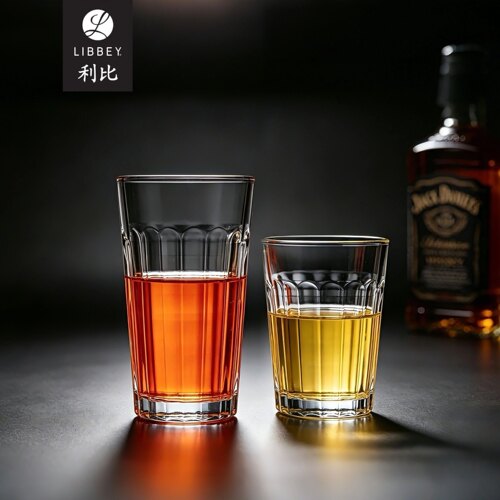 利比复古格纹玻璃杯酒店餐厅商用饮料耐高温泡茶水杯拿铁咖啡杯子