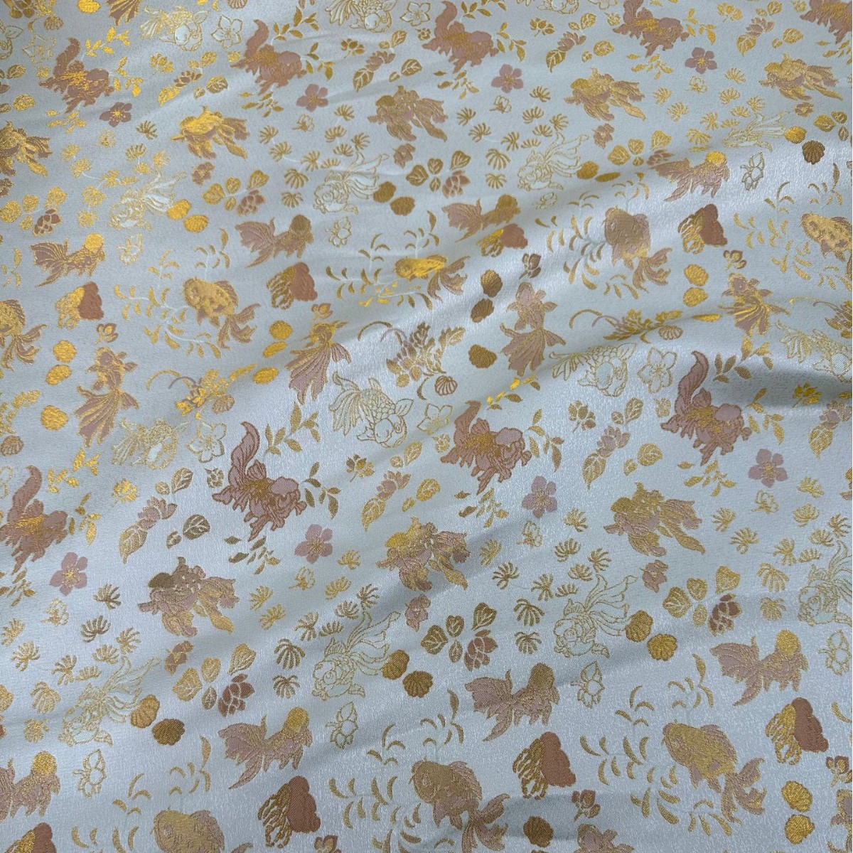 金鱼水藻纹仿宋锦短裙马面裙马甲外套新中式仿古手工娃衣布料9902