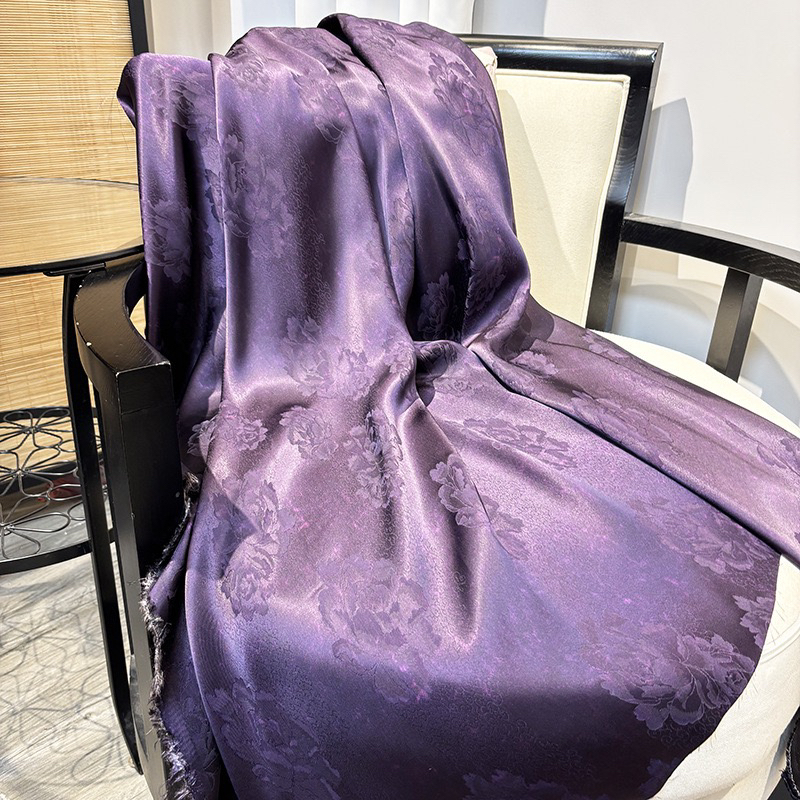 紫色玫瑰提花布料印花薯莨香云纱面料中式服装旗袍  半米链接