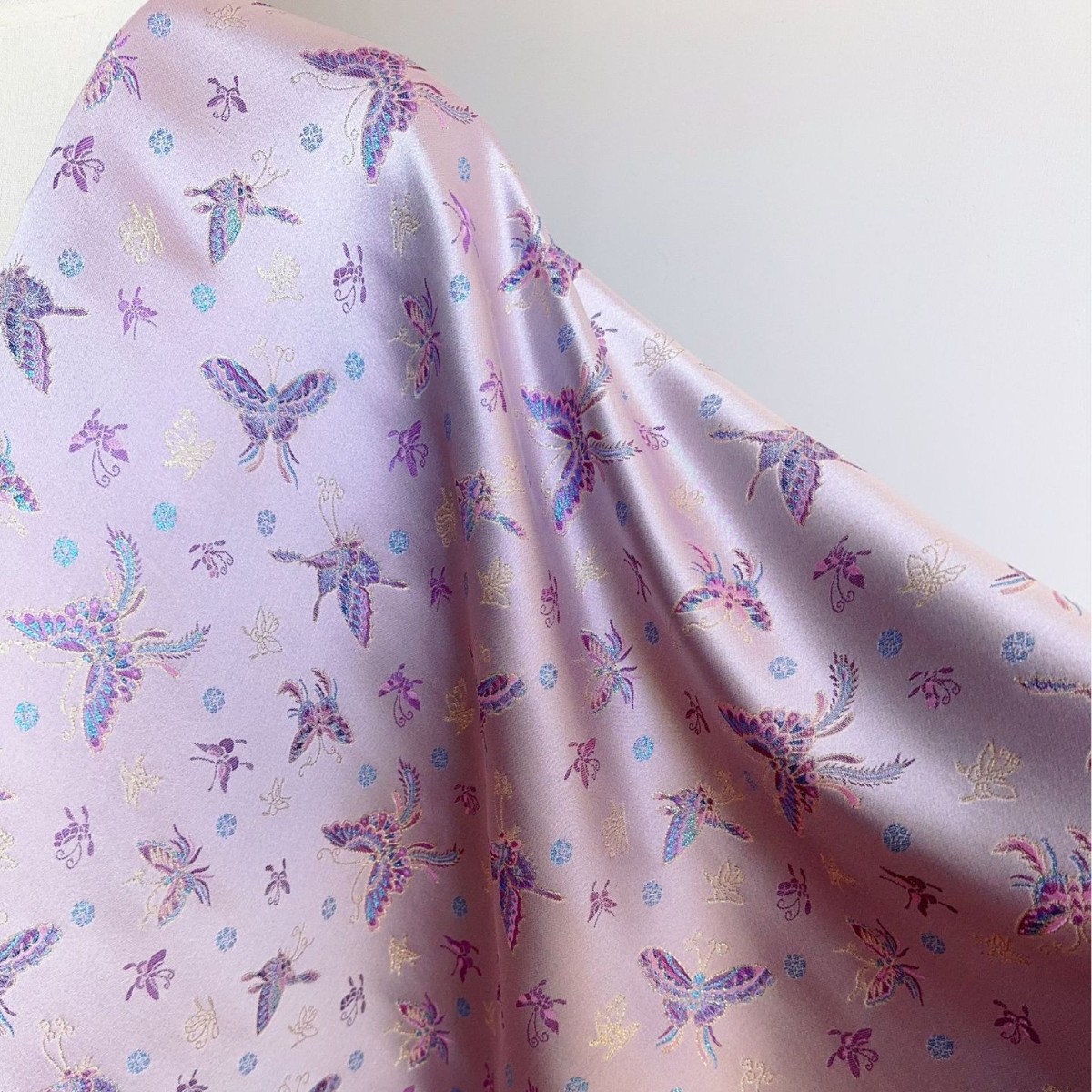 色织金丝紫蝴蝶织锦缎提花面料 国风马甲连衣裙旗袍女装童装汉服