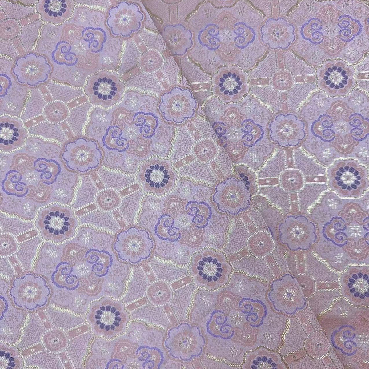 金丝棋格织锦缎仿宋锦提花面料 国风马甲旗袍连衣裙服装面料箱包