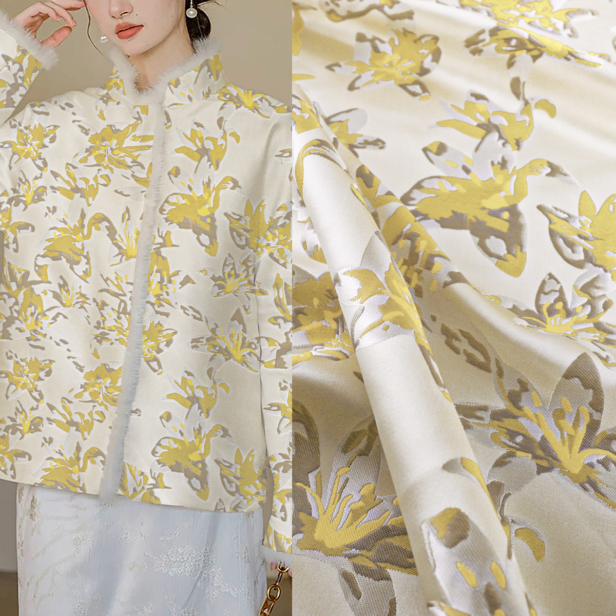 《FS155白百何》新中式提花仿宋锦面料旗袍马甲上衣汉服服装布料