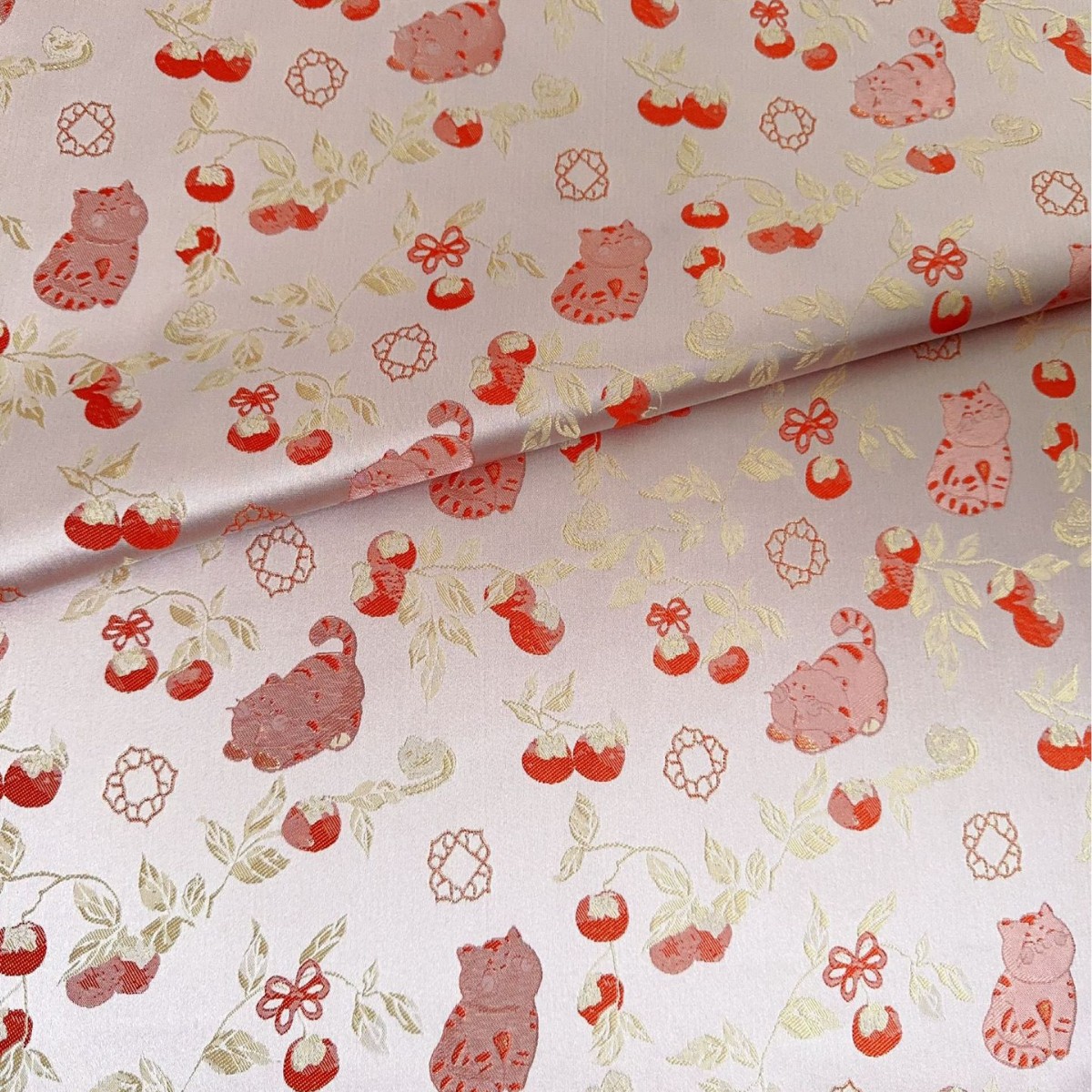 卡通柿柿如意猫咪提花面料  新中式马甲旗袍女装童装箱包抱枕装饰