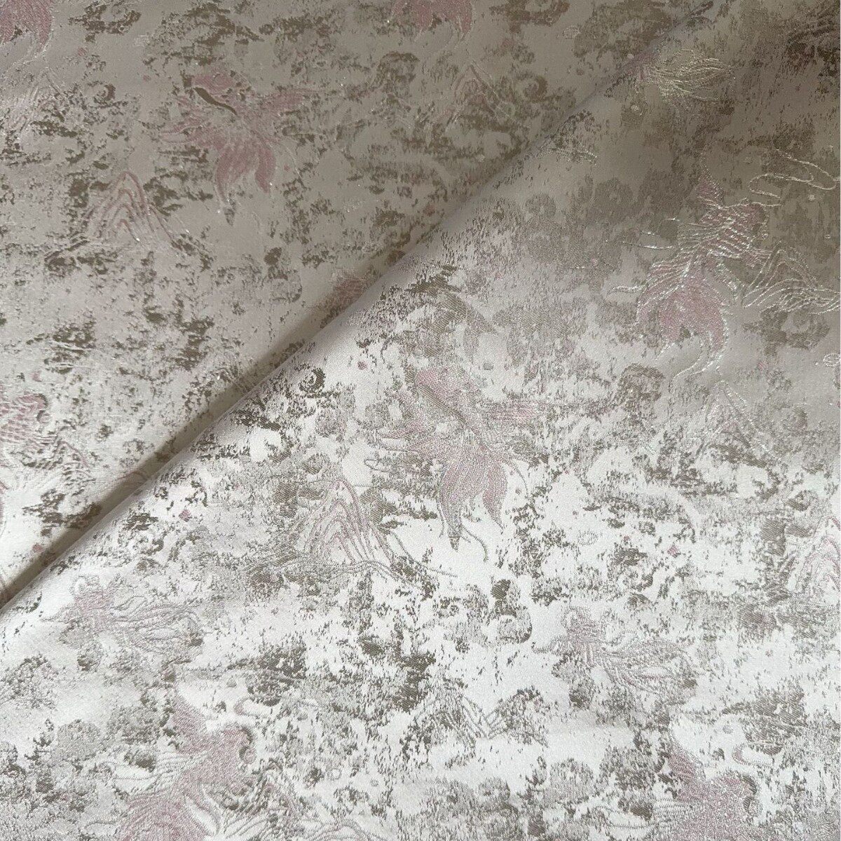 银粉色浮雕金鱼仿宋锦提花面料 国风马甲旗袍连衣裙服装面料箱包