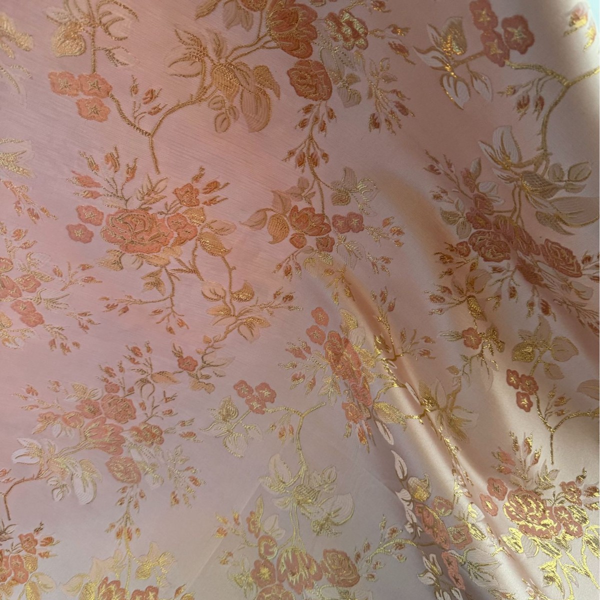 粉色玫瑰提花国风面料 仿宋锦织锦缎女装童装旗袍马面裙布料箱包