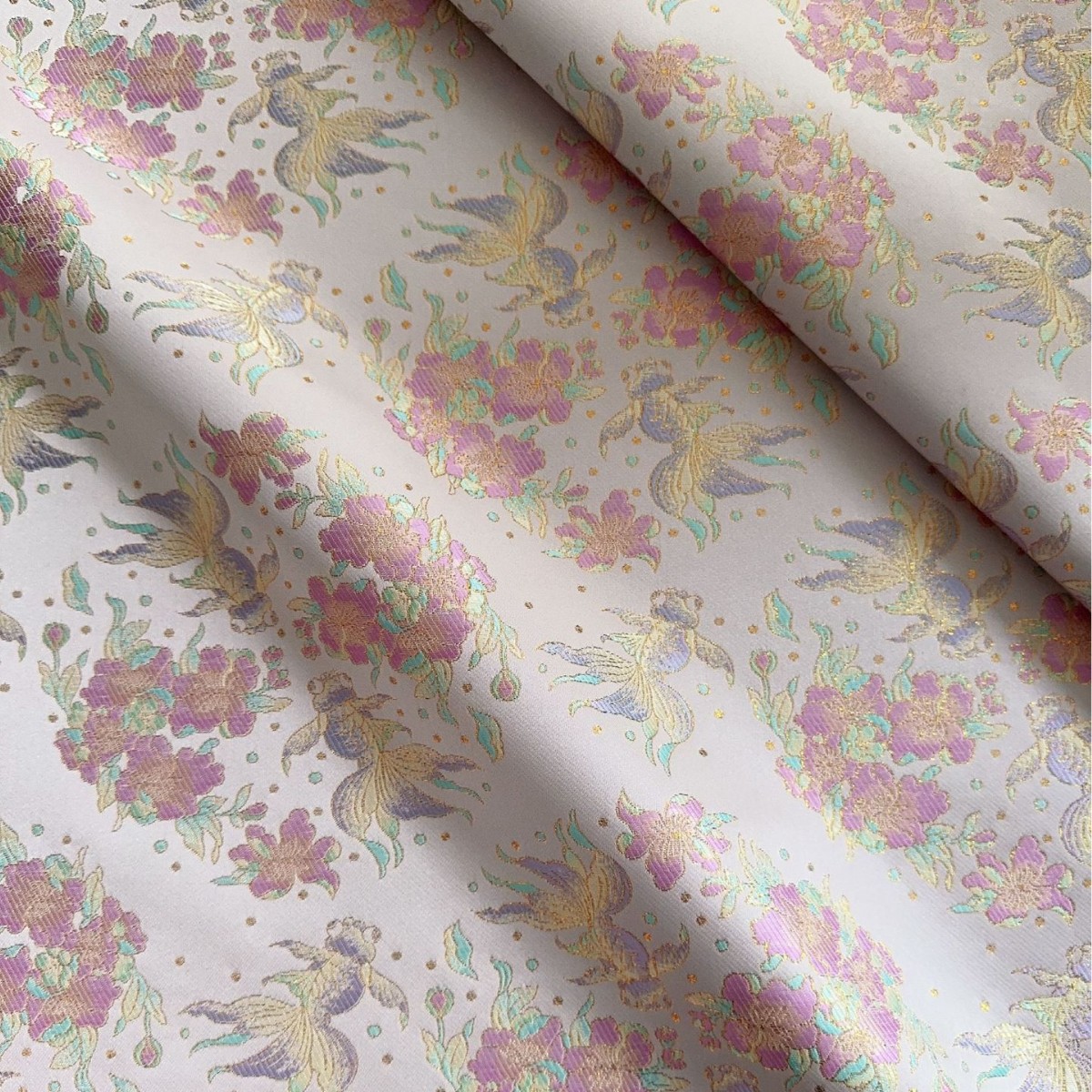 织金彩色金鱼织锦缎提花面料 新中式女装童装马甲旗袍连衣裙服装