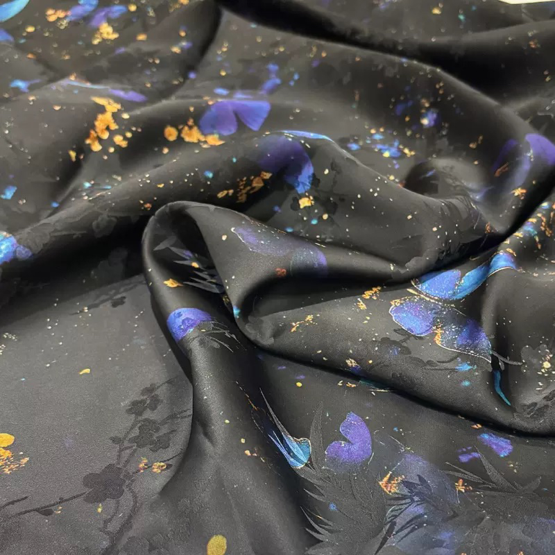 重缎35姆米香云纱面料桑蚕丝印花旗袍连衣裙服装面料  半米链接