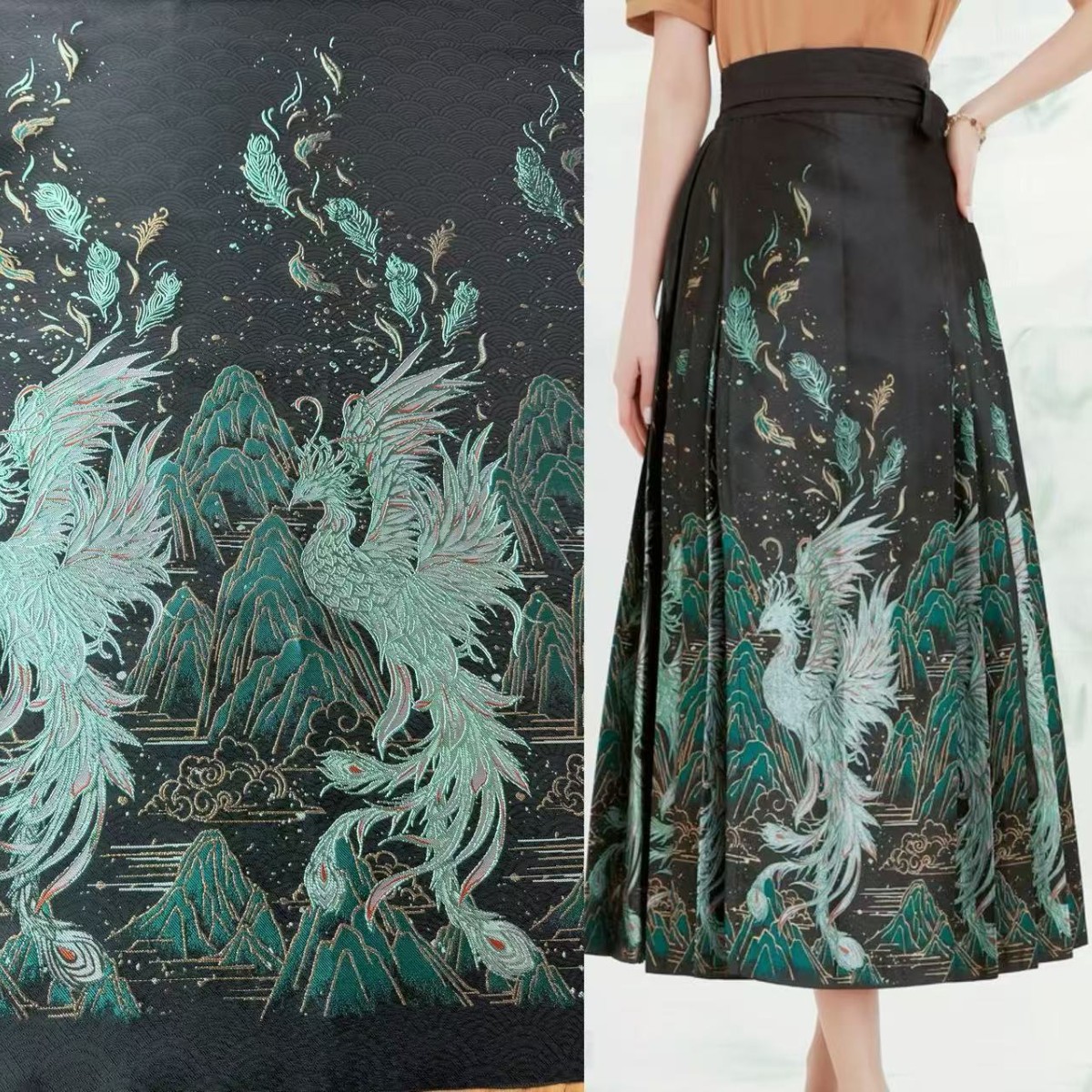青羽马面裙汉服面料 国风织金提花面料女装童装新中式