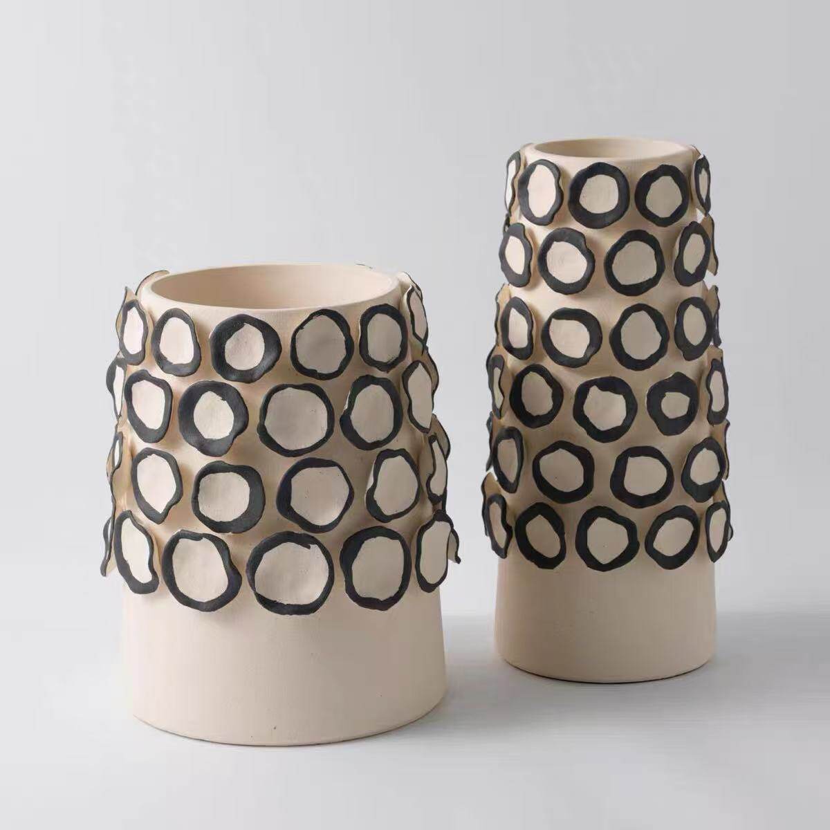 法式侘寂风手作圈纹陶瓷花瓶酒店会所民宿中古陶罐花器样板间摆件