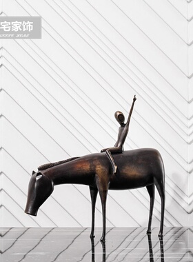 样板间客厅儿童房摆件家居饰品办公室桌面新中式牧马人物雕塑摆设