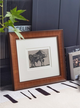 法式复古中古小众艺术客厅沙发背景墙实木挂画装饰画黑白餐柜书房