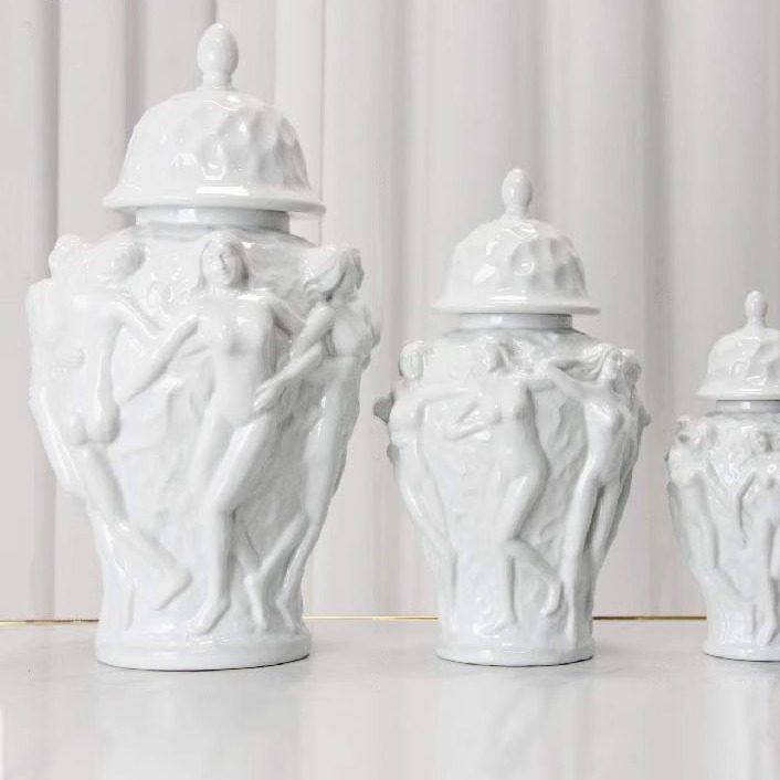 欧式古典白色陶瓷工艺品花瓶子桌面摆件干花装饰插花花器工艺品