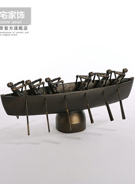 美式简约划船人物工艺品创意家居客厅电视柜儿童房展示柜装饰摆件