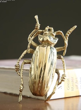纯铜书压镇纸金色小甲虫摆件工艺品 北欧办公室书房桌面装饰品