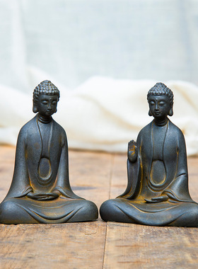 禅意新中式仿铸铁精品释迦摩尼如来佛祖像创意桌面小摆件纯手工