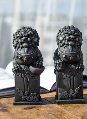 美宅新品中式创意铸铁狮子家居桌面小摆件招财神兽装饰树脂工艺品