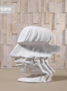 北欧陶瓷抽象人物雕塑样板间创意人脸摆件客厅桌面酒柜装饰品艺术