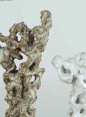 陶瓷太湖石假山装饰品 新中式家居客厅书房博古架禅意摆件工艺品