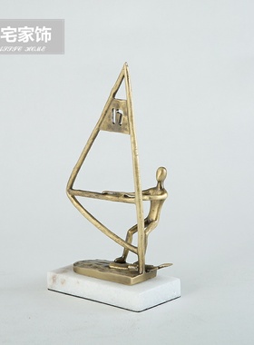 北欧样板房间软装陈列饰品摆设 办公室扬帆单杆运动人物金属摆件