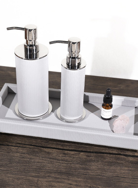 美宅现极简卫浴皮革托盘风摆件样板间酒店软装搭配乳液器收纳盘