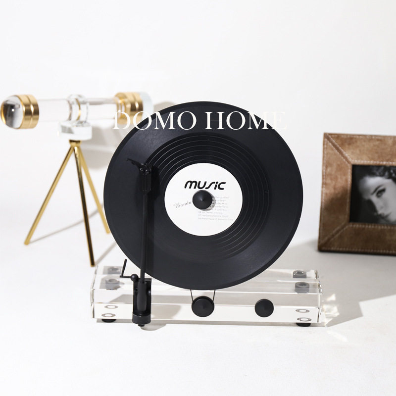 美宅轻奢立式复古留声机黑胶唱片水晶创意模型样板间电视柜摆件