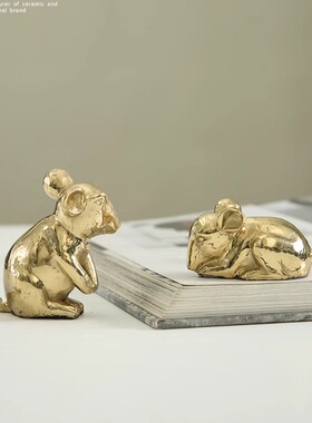 创意金属动物小老鼠摆件工艺品 办公室书房桌面装饰品纯铜巴哥犬